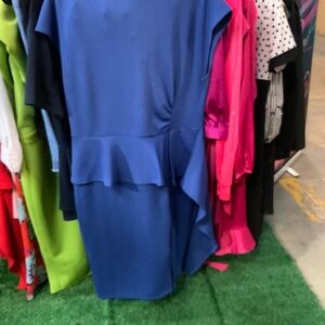 Blue Peplum Midi Dress - Women's Elegant Workwear